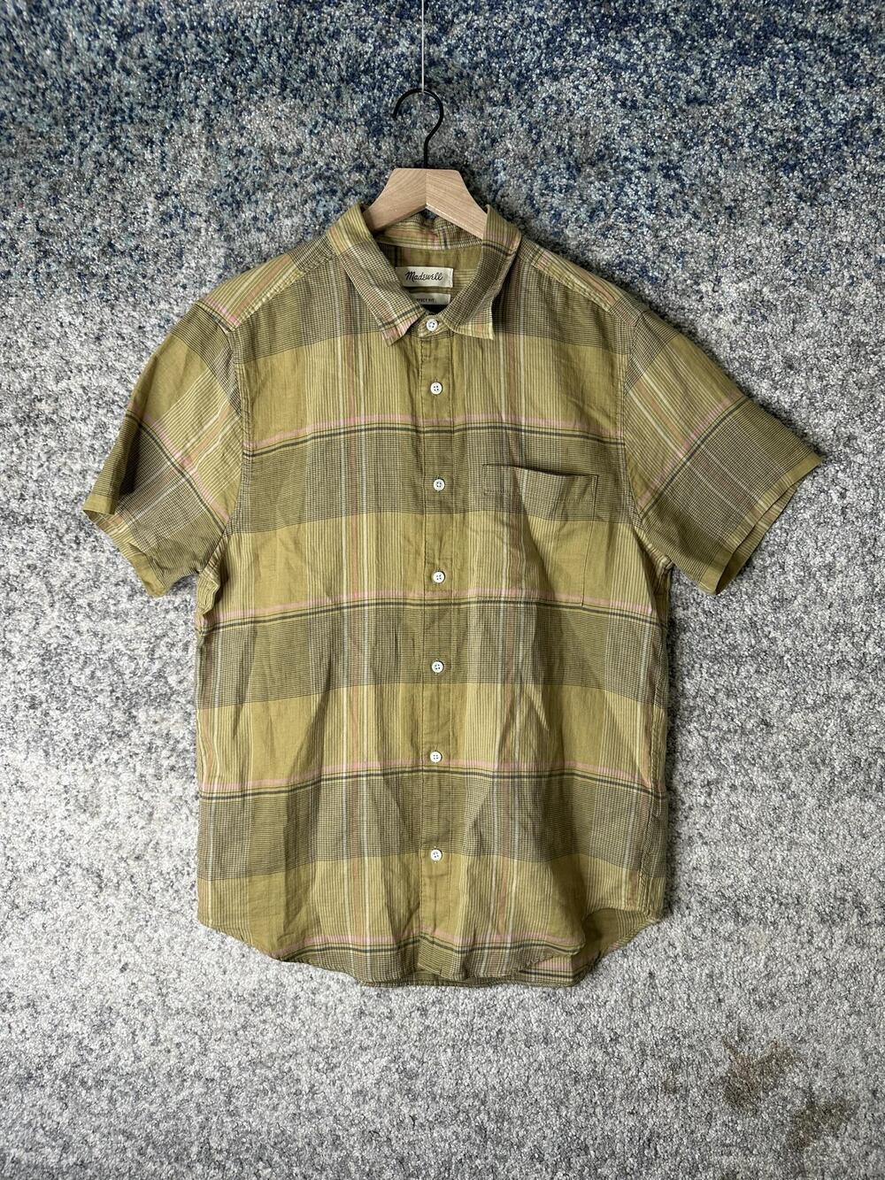 Madewell Shirt Mens Medium Green Plaid Short Sleeve Cotton Button Up Top